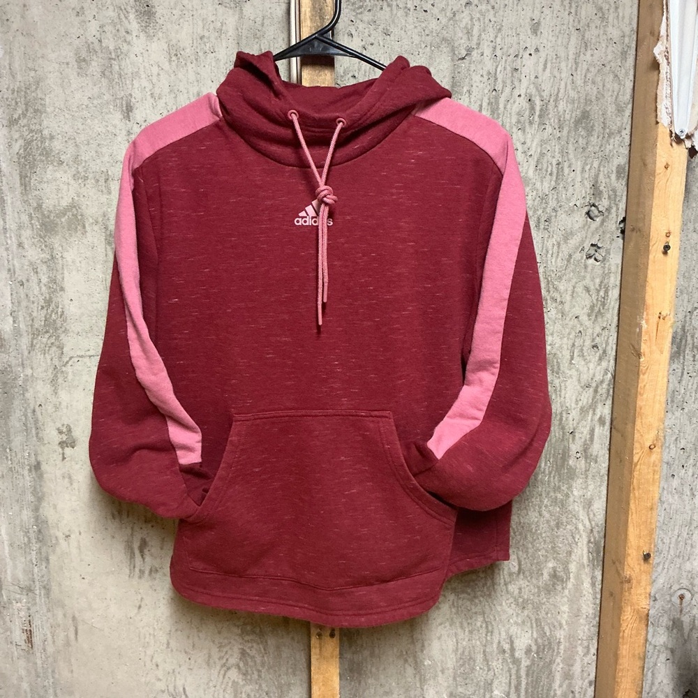 adidas Women's Red Pink Fleece Pullover Hoodie Size L Hooded Logo